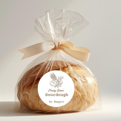 Personalized Freshly Baked Sourdough Stickers, Custom Homemade Small Business Bakery Packaging Labels