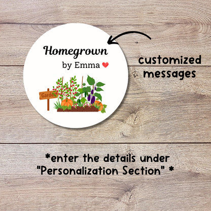 Homegrown Vegetable Personalized Stickers, Customized Labels for Gardening, Fresh Produce Farmers Market Packaging Labels