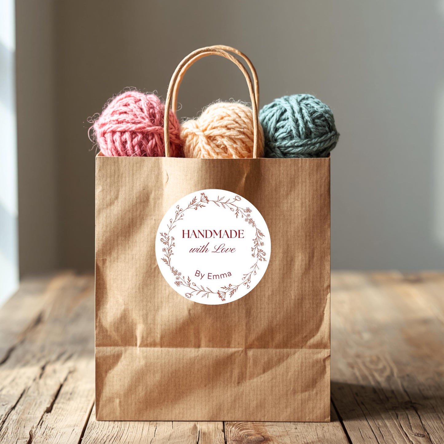 Personalized Homemade with Love Floral Wreath Stickers, Customized Handmade Small Business Bakery Packaging Labels