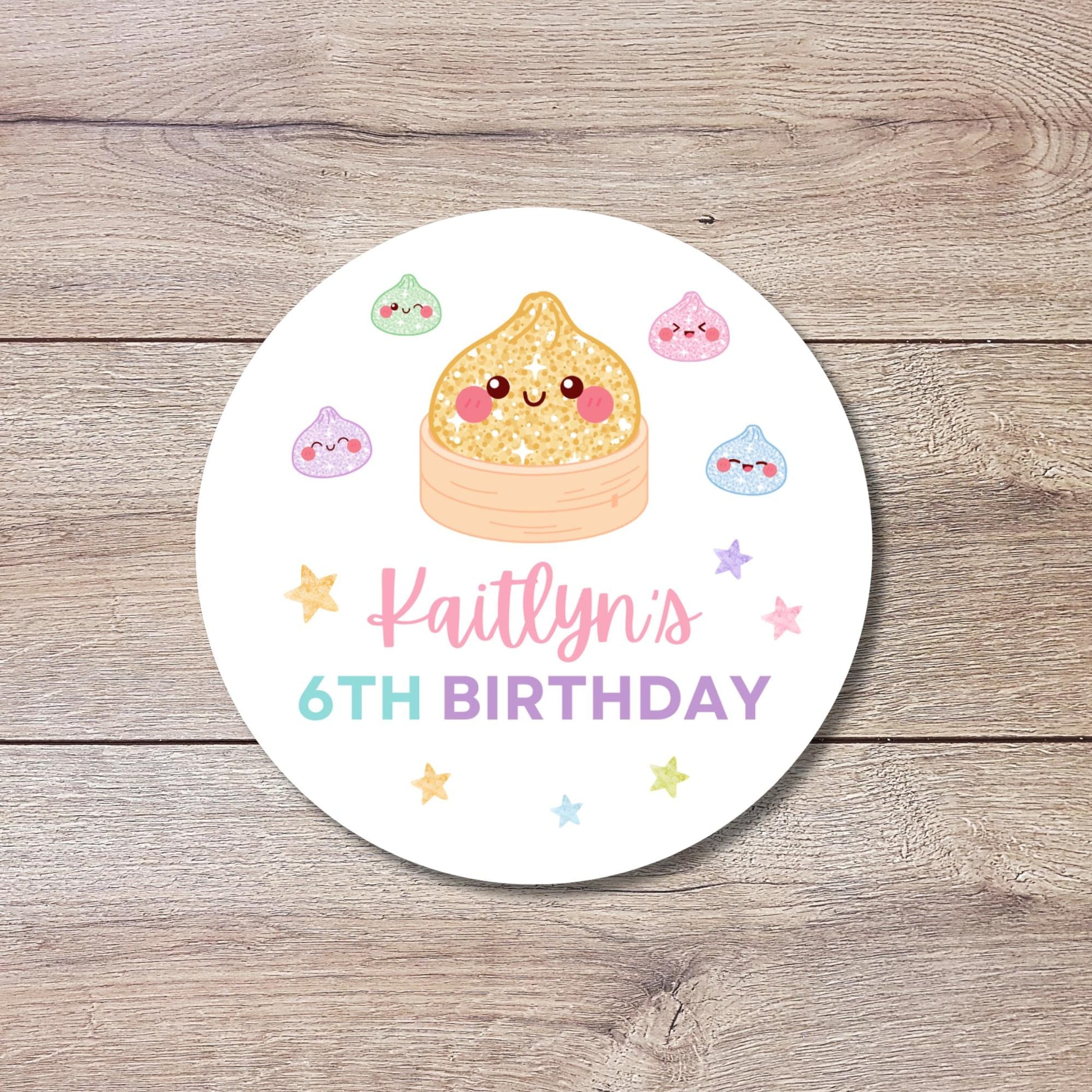 Personalized Glitter Dumpling Squishy Birthday Stickers, Custom Girls Kids Thank You Party Favor Labels