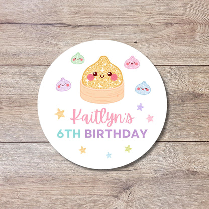 Personalized Glitter Dumpling Squishy Birthday Stickers, Custom Girls Kids Thank You Party Favor Labels