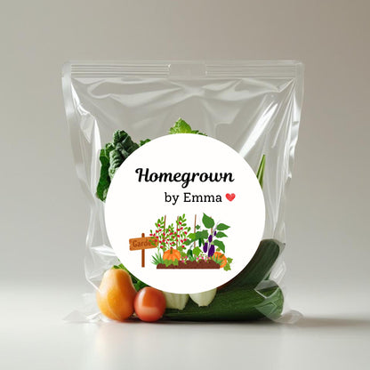 Homegrown Vegetable Personalized Stickers, Customized Labels for Gardening, Fresh Produce Farmers Market Packaging Labels
