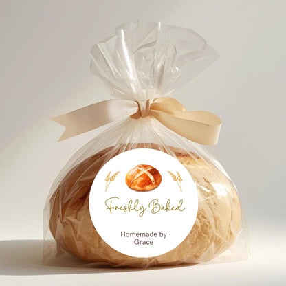 Personalized Freshly Baked Homemade by Stickers, Customized Baked Goods Small Business Bakery Packaging Labels