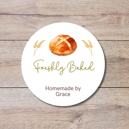 Personalized Freshly Baked Homemade by Stickers, Customized Baked Goods Small Business Bakery Packaging Labels