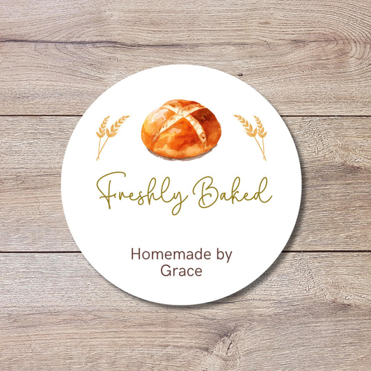 Personalized Freshly Baked Homemade by Stickers, Customized Baked Goods Small Business Bakery Packaging Labels