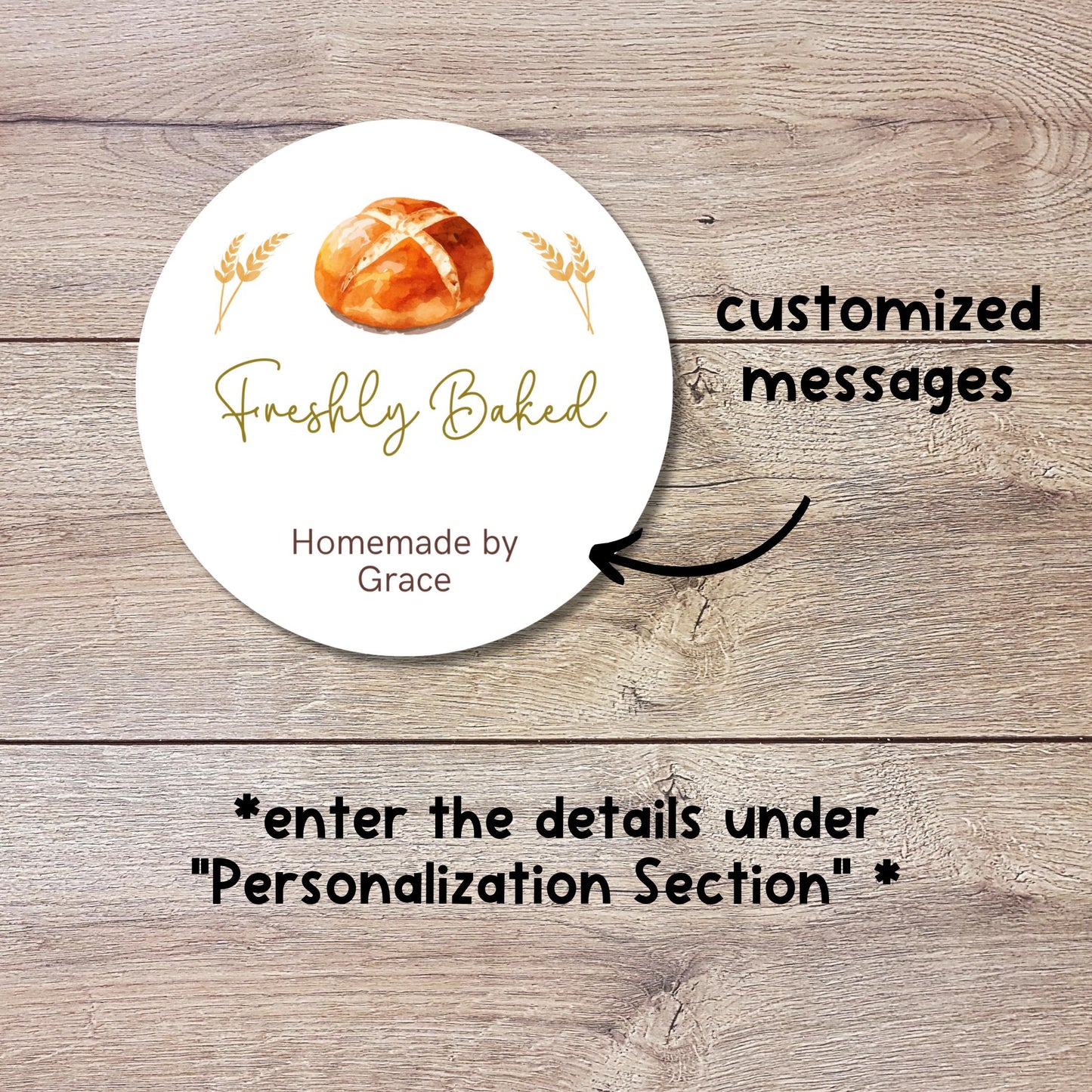 Personalized Freshly Baked Homemade by Stickers, Customized Baked Goods Small Business Bakery Packaging Labels