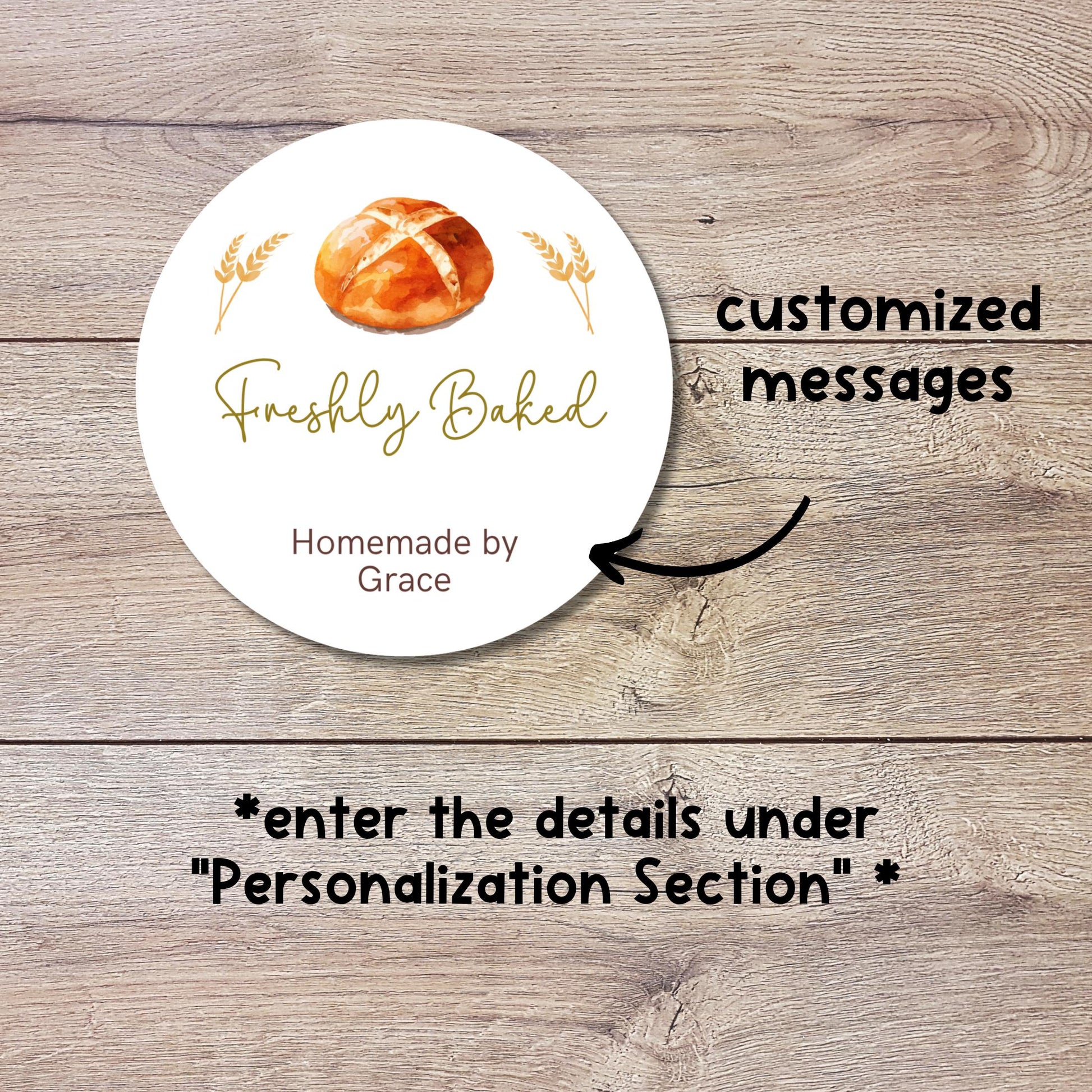 Personalized Freshly Baked Homemade by Stickers, Customized Baked Goods Small Business Bakery Packaging Labels