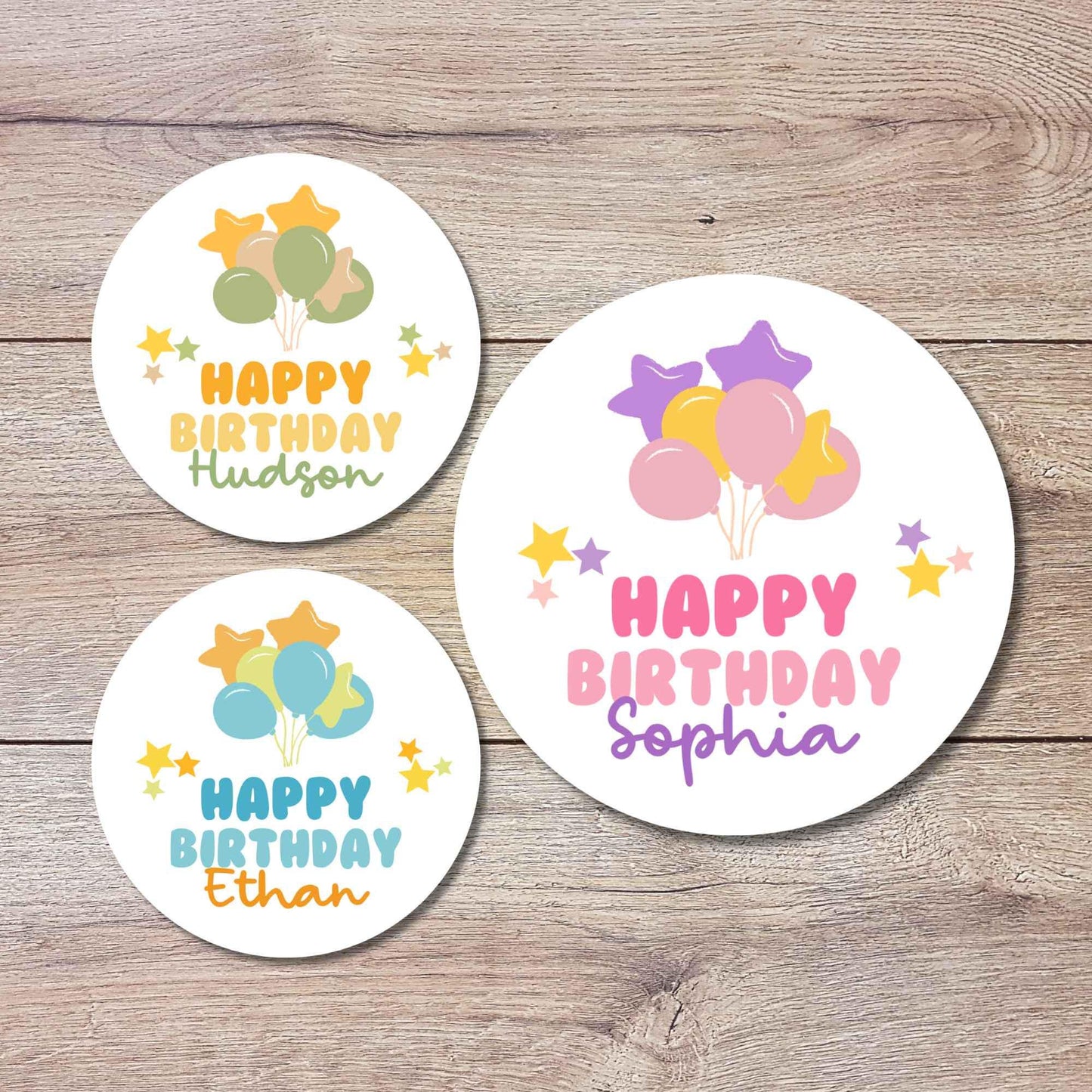 Personalized Happy Birthday Stickers, Custom Thank You Kids All Ages Party Favor Gift Bags Labels