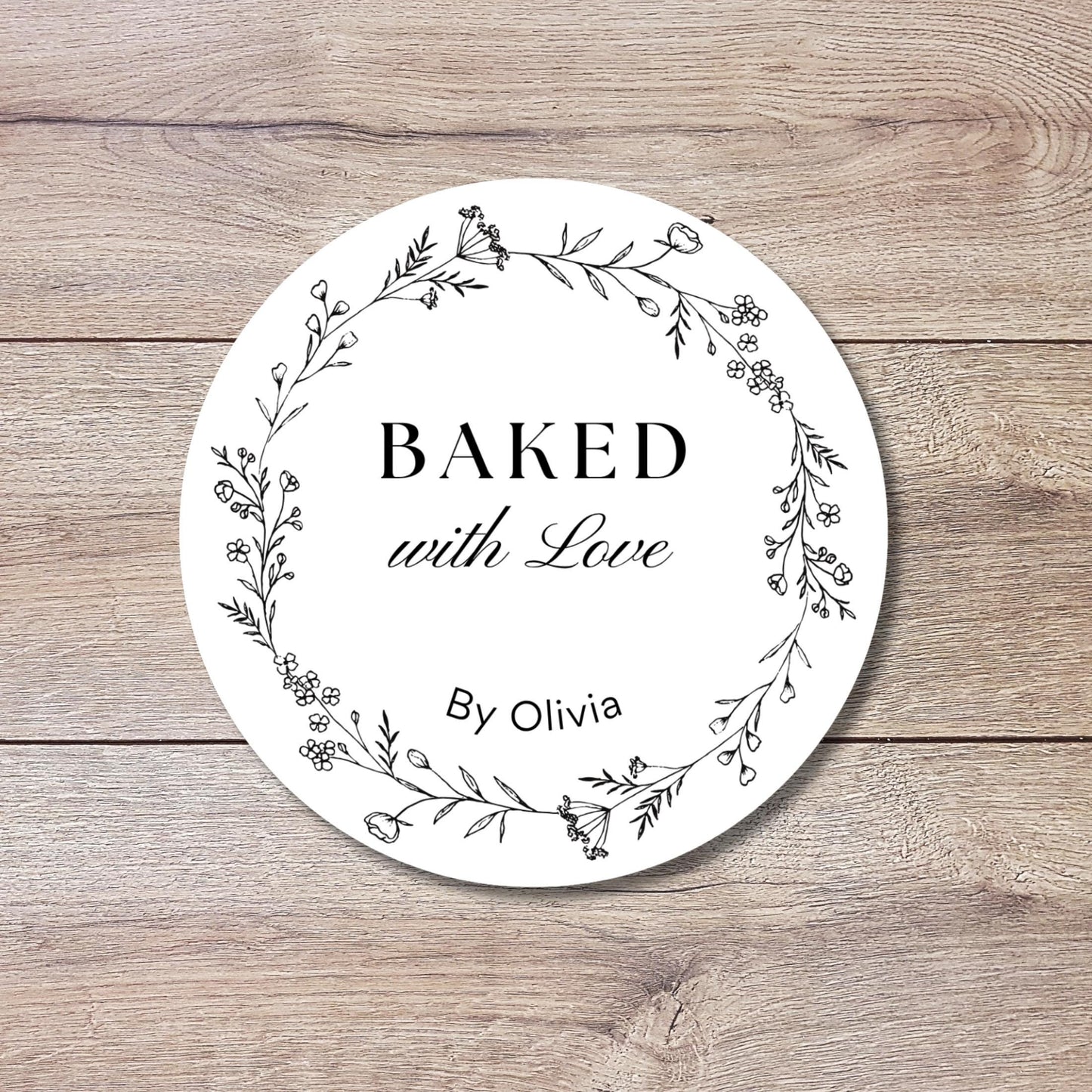 Personalized Homemade with Love Floral Wreath Stickers, Customized Handmade Small Business Bakery Packaging Labels