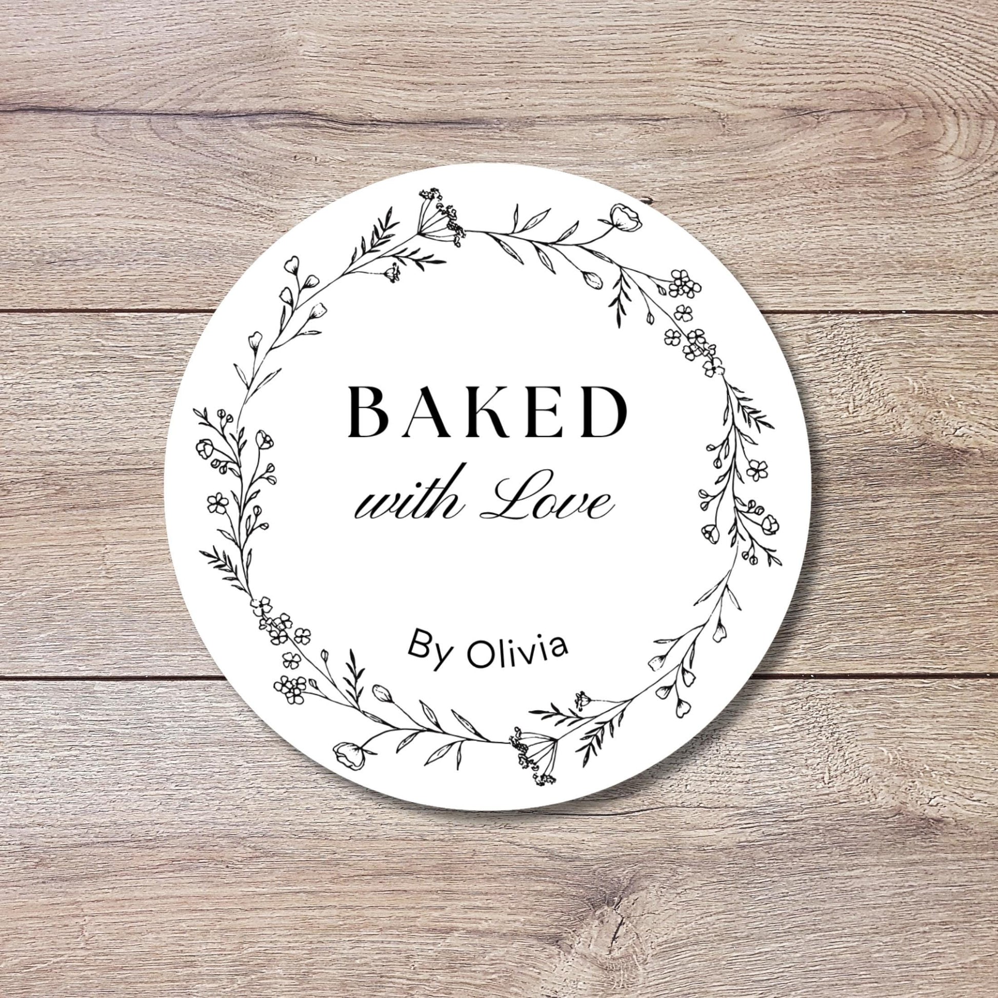 Personalized Homemade with Love Floral Wreath Stickers, Customized Handmade Small Business Bakery Packaging Labels