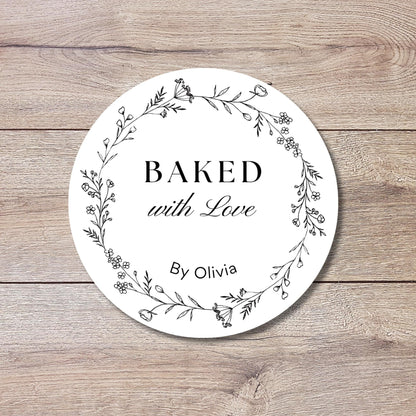 Personalized Homemade with Love Floral Wreath Stickers, Customized Handmade Small Business Bakery Packaging Labels