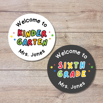 Personalized Back to School Stickers, Welcome to Kindergarten First Grade First Day of School Label Sticker, School Day Teacher Folder Label