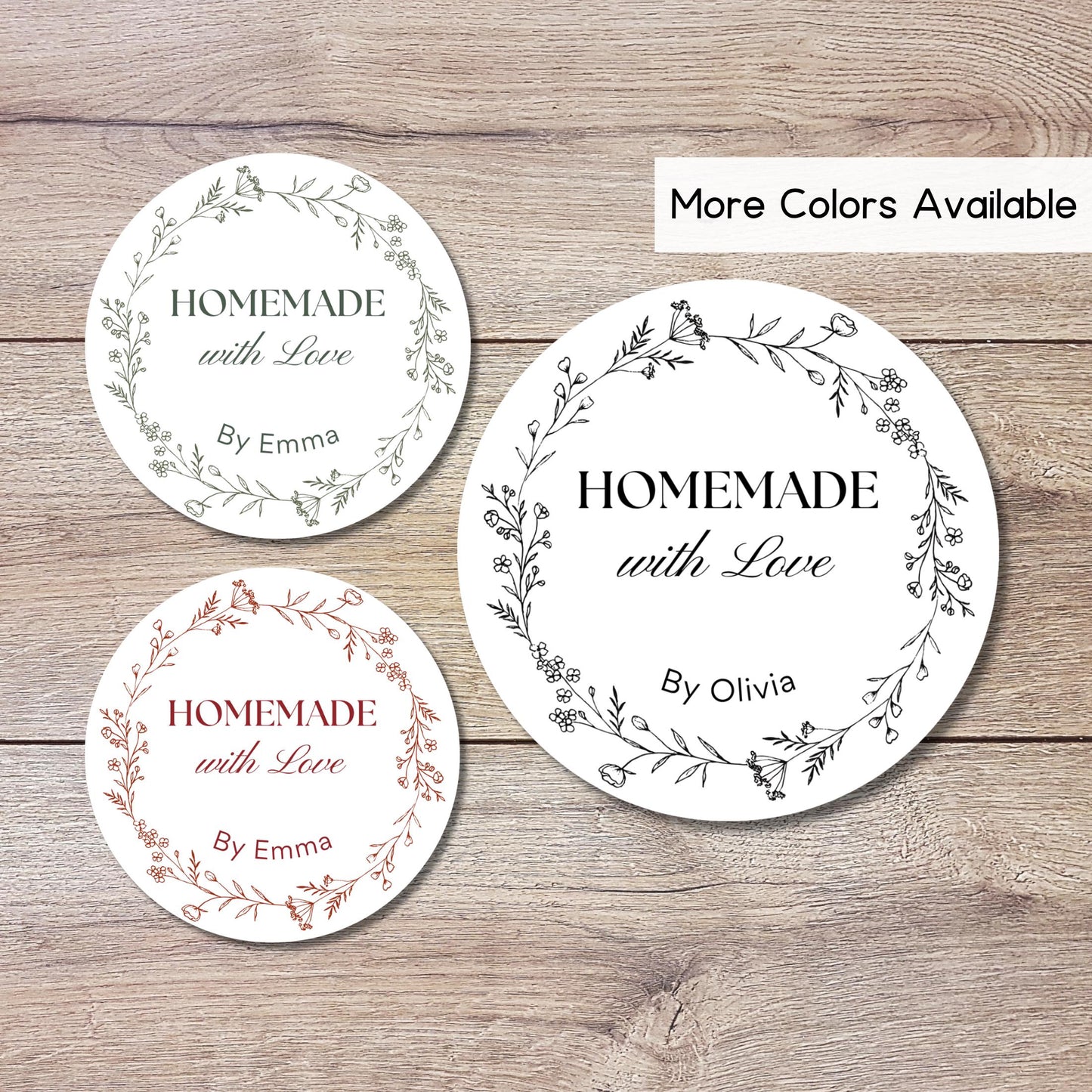 Personalized Homemade with Love Floral Wreath Stickers, Customized Handmade Small Business Bakery Packaging Labels