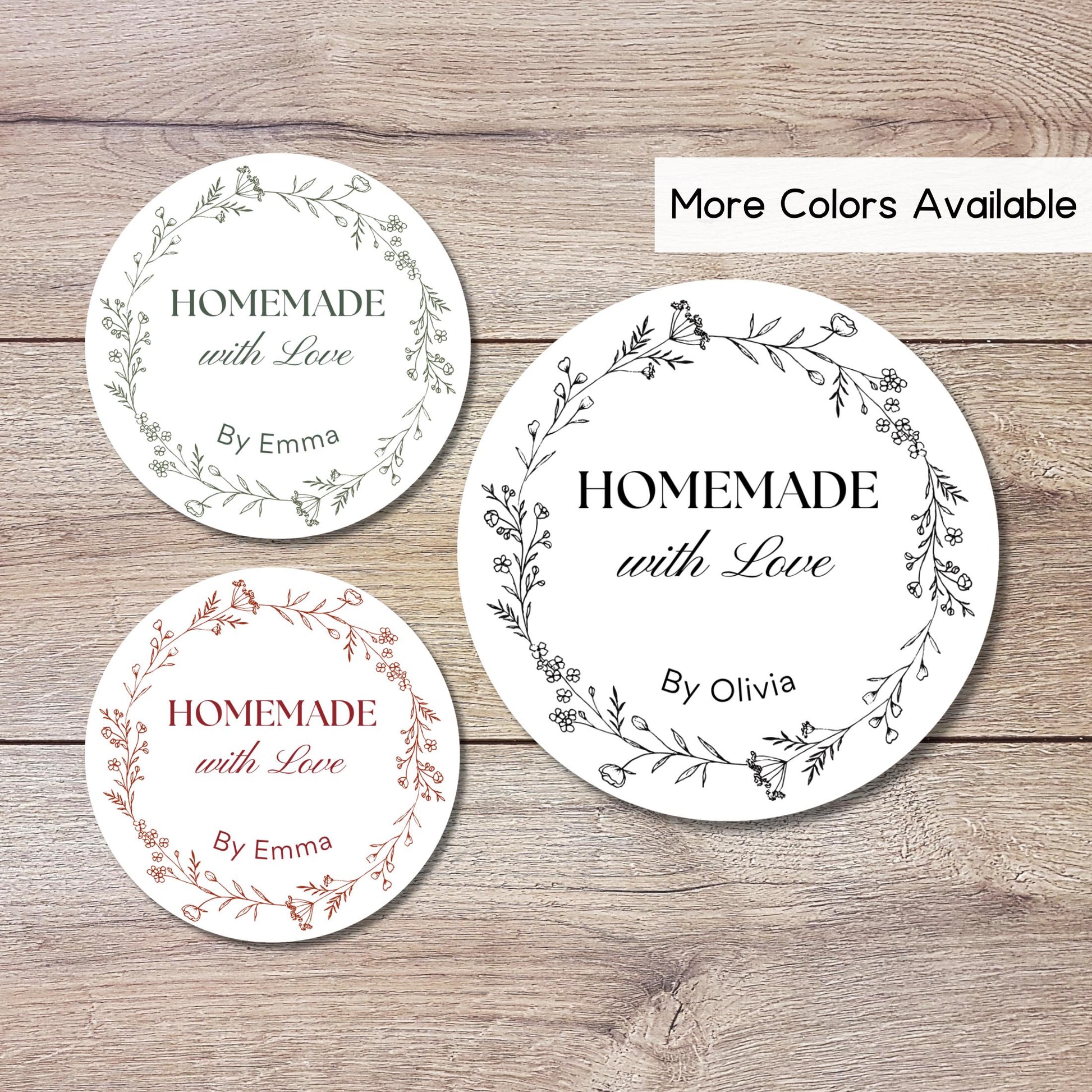 Personalized Homemade with Love Floral Wreath Stickers, Customized Handmade Small Business Bakery Packaging Labels