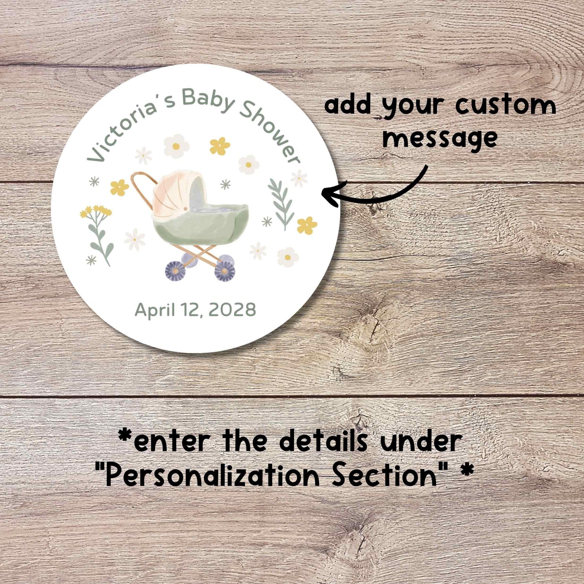 Personalized Floral Baby Carriage Stickers, Custom Baby Shower Thank You for Showering Labels