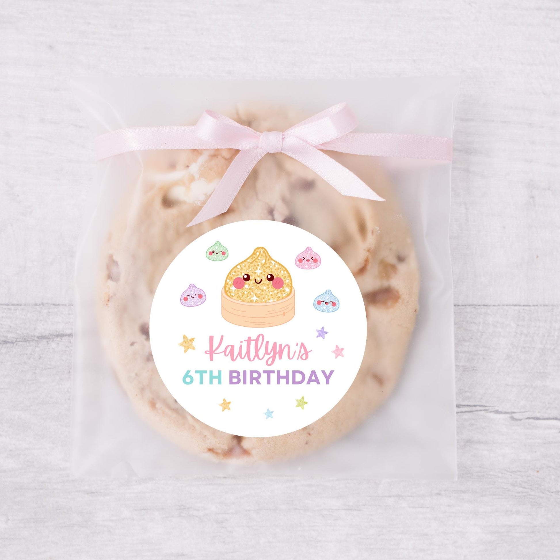 Personalized Glitter Dumpling Squishy Birthday Stickers, Custom Girls Kids Thank You Party Favor Labels