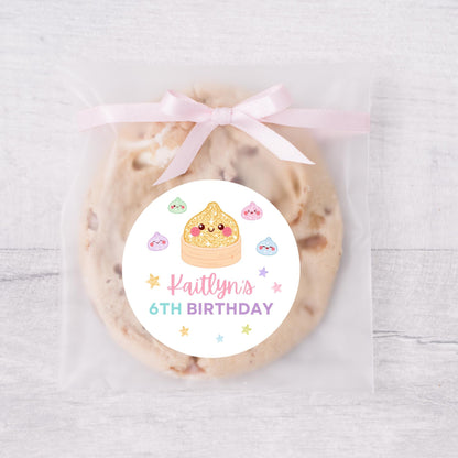 Personalized Glitter Dumpling Squishy Birthday Stickers, Custom Girls Kids Thank You Party Favor Labels