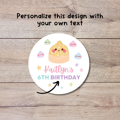 Personalized Glitter Dumpling Squishy Birthday Stickers, Custom Girls Kids Thank You Party Favor Labels