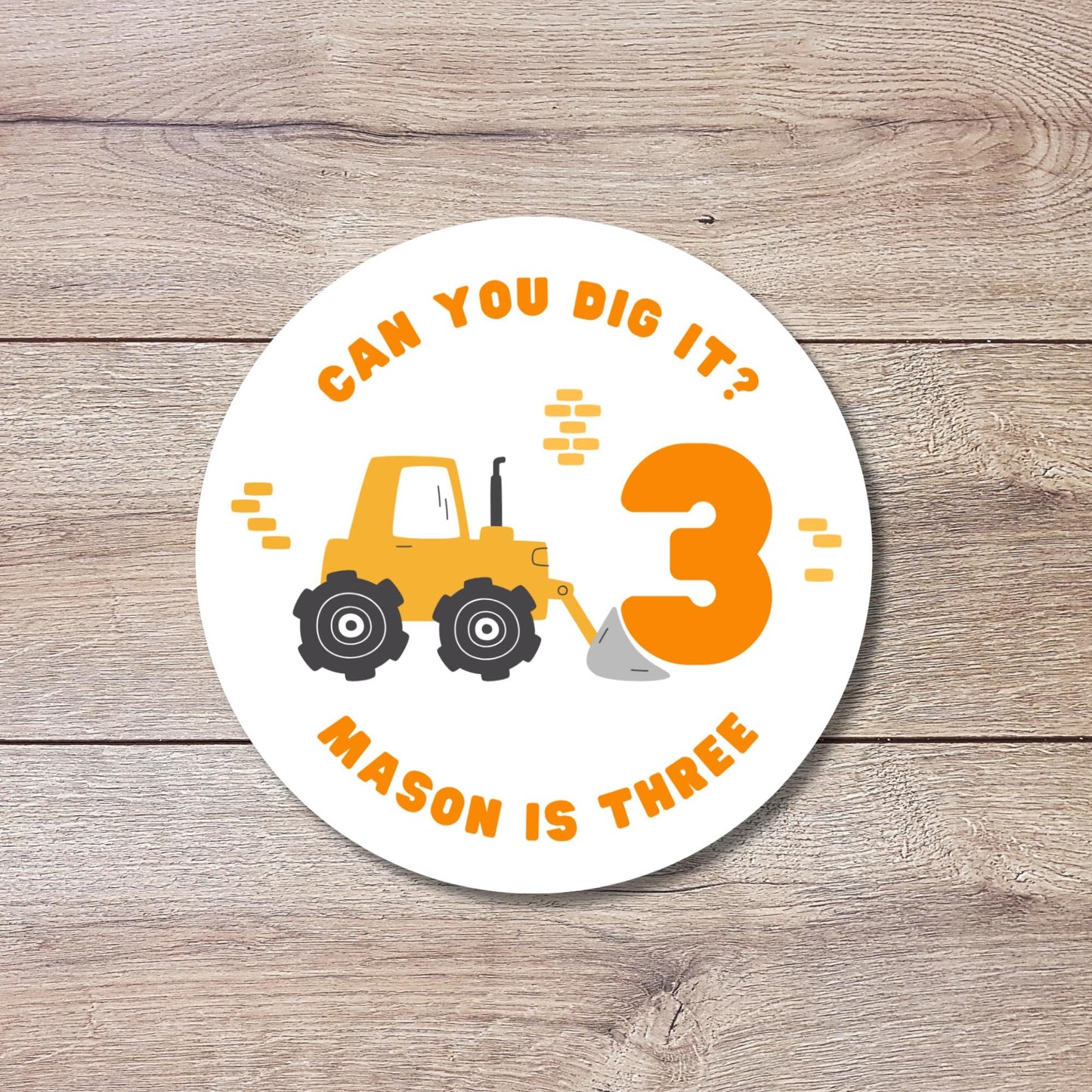 Personalized Construction Excavator Trucks Can You Dig It Birthday Stickers, Custom Party Favor Gift Bags Labels