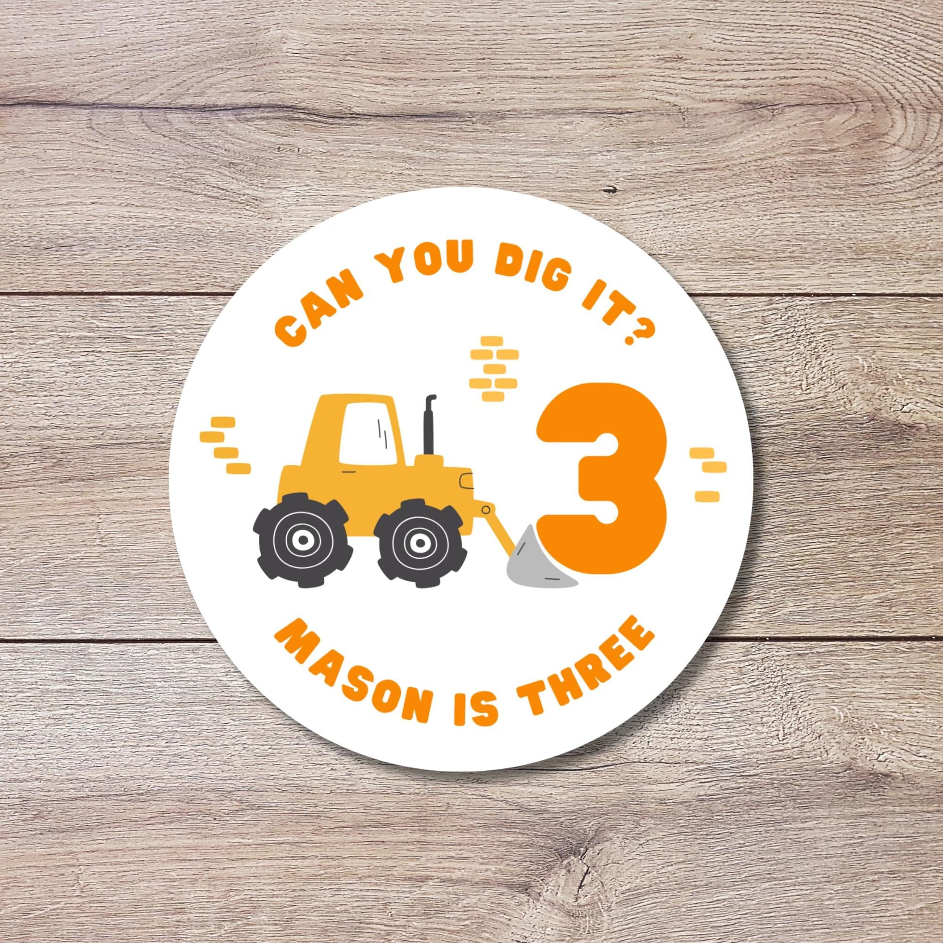 Personalized Construction Excavator Trucks Can You Dig It Birthday Stickers, Custom Party Favor Gift Bags Labels