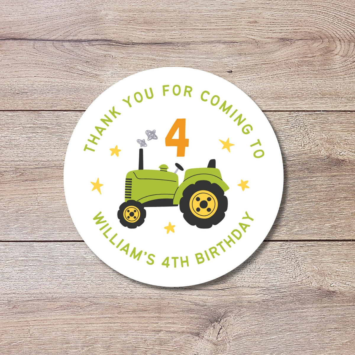 Personalized Farm Tractor Birthday Stickers, Custom Thank You Party Favor Gift Bags Labels