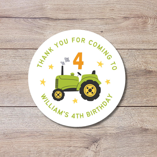 Personalized Farm Tractor Birthday Stickers, Custom Thank You Party Favor Gift Bags Labels