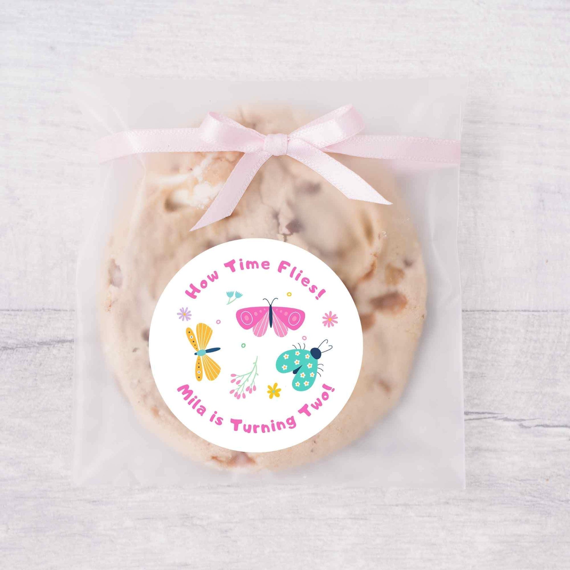 Personalized Times Flies Butterfly Ladybug Kids Birthday Stickers, Custom Thank You Party Favor Gift Bags Labels