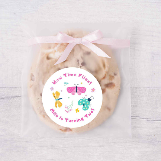 Personalized Times Flies Butterfly Ladybug Kids Birthday Stickers, Custom Thank You Party Favor Gift Bags Labels