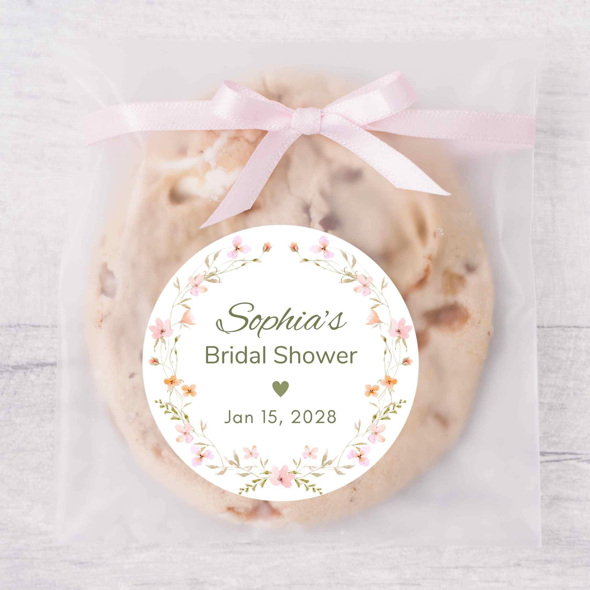 Wildflower Floral Wreath Bridal Shower Personalized Stickers, Custom Thank You Labels for Baby, Birthday, Wedding or Any Events