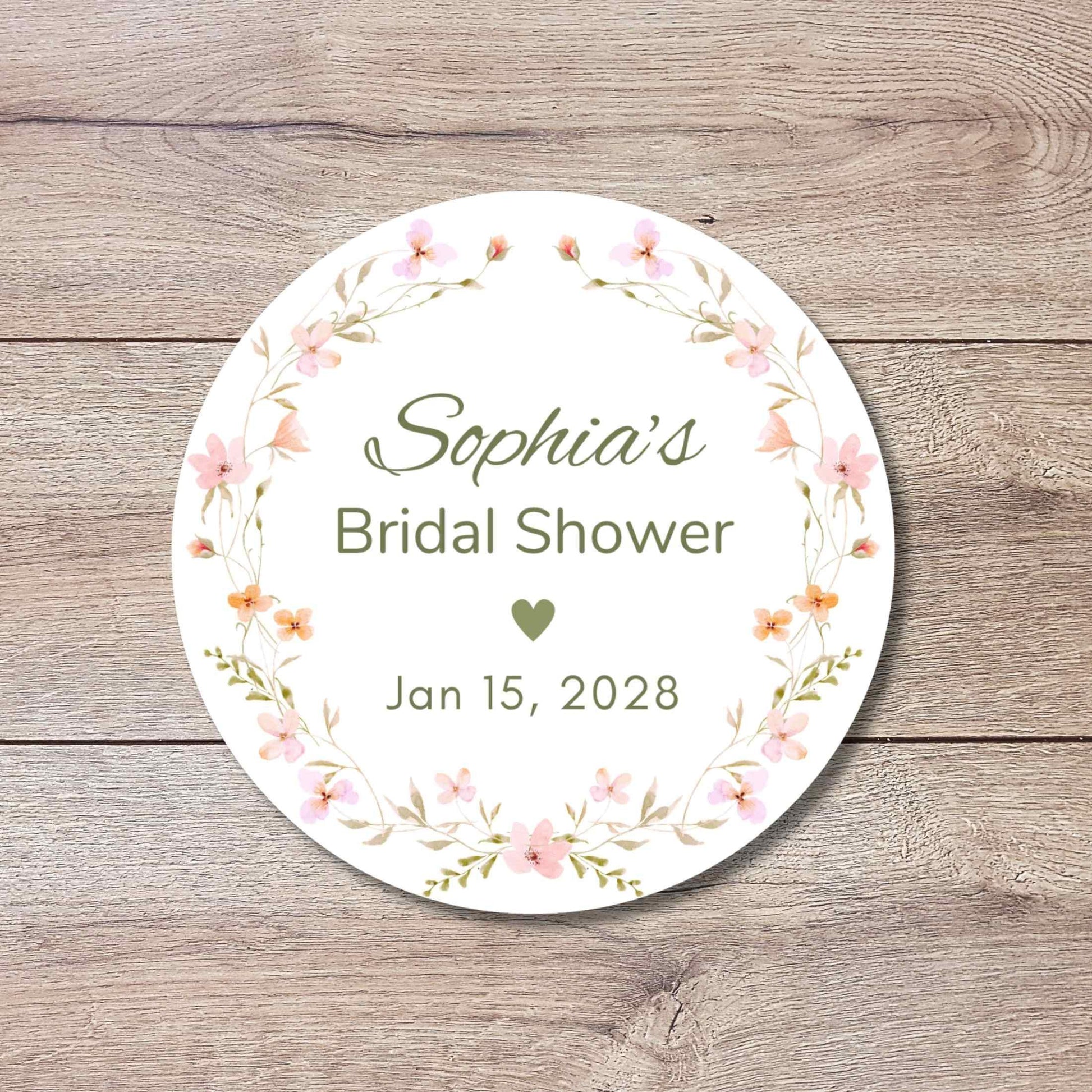 Wildflower Floral Wreath Bridal Shower Personalized Stickers, Custom Thank You Labels for Baby, Birthday, Wedding or Any Events