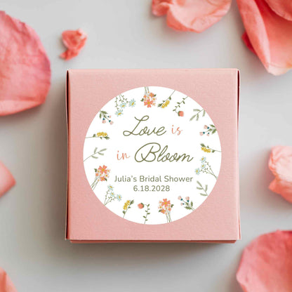 Love is in Bloom Wildflower Floral Wreath Bridal Shower Personalized Stickers, Custom Thank You Labels