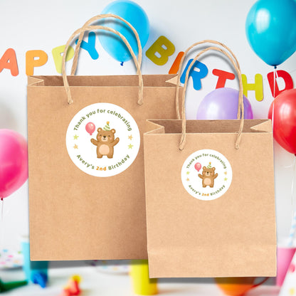 Personalized Bear Kids First Birthday Stickers, Custom Thank You Beary Much Party Favor Gift Bags Labels