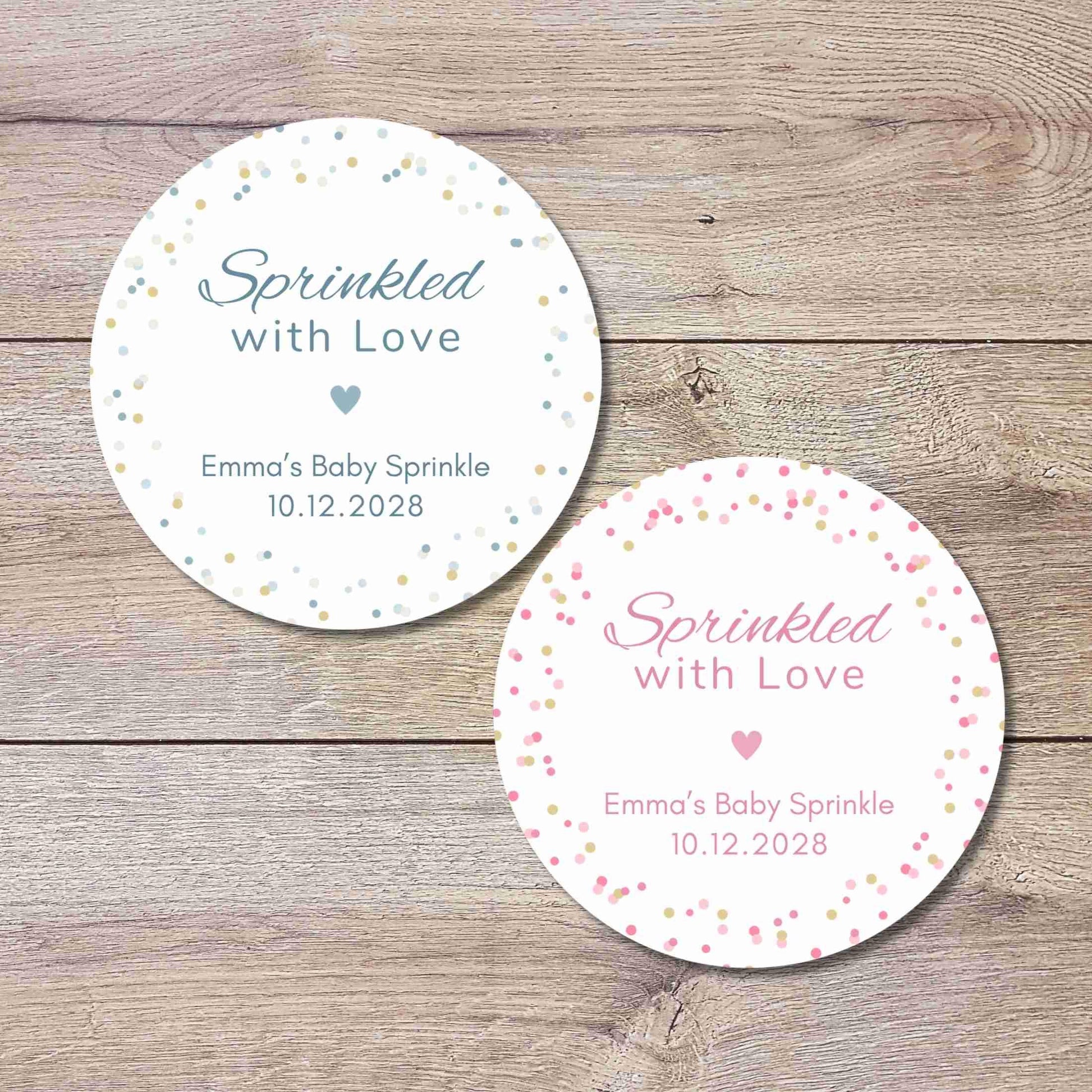 Personalized Sprinkled with Love Baby Shower Stickers, Custom Thank You for Showering Baby Boy Girl Labels