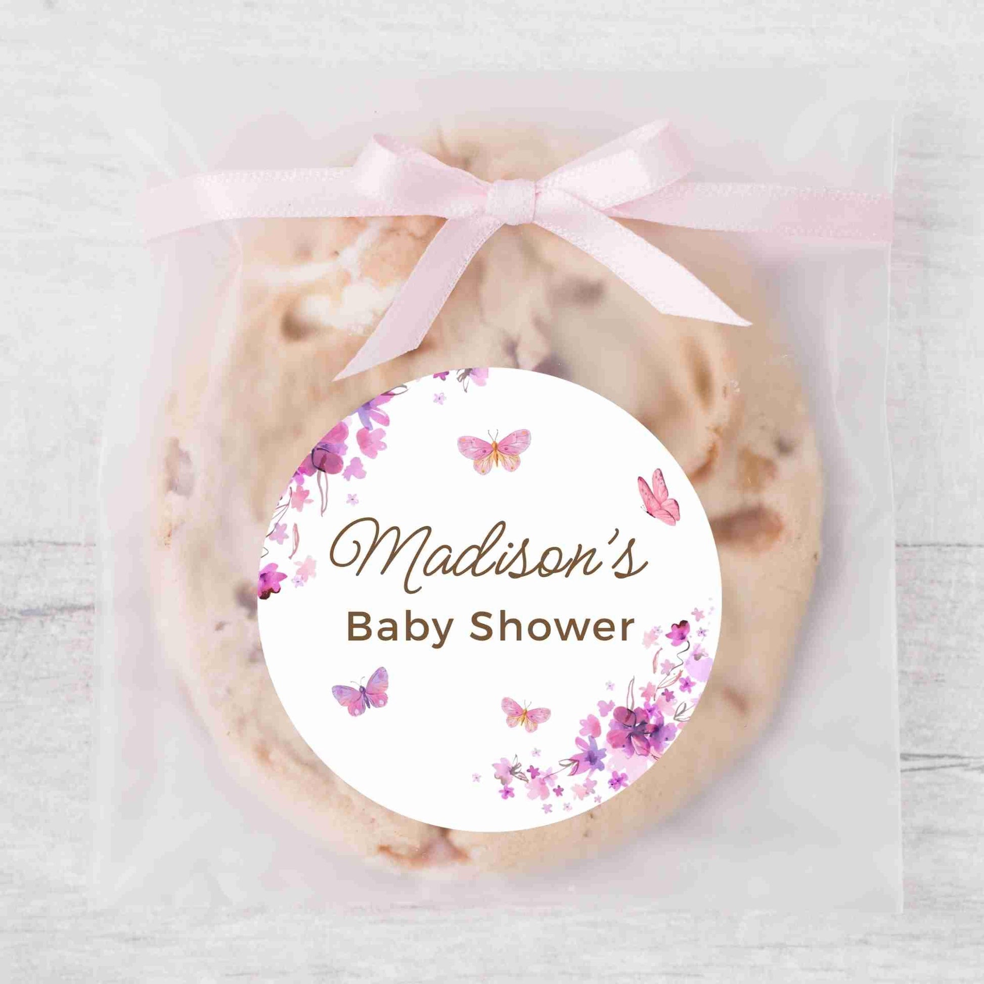 Personalized Pink Purple Butterfly Floral Baby Shower Stickers, Thank You for Coming Party Gift Labels