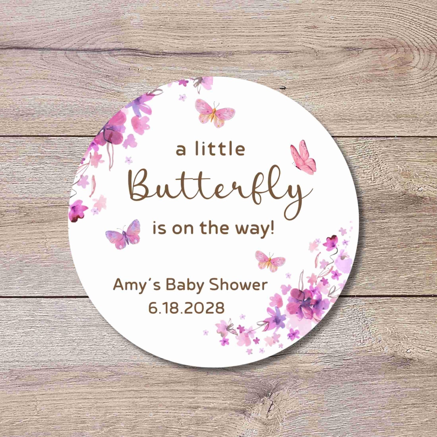 Personalized A Little Butterfly Is on the Way Floral Baby Shower Stickers, Thank You for Coming Party Gift Labels