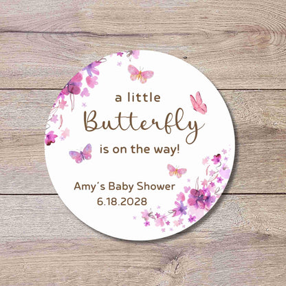 Personalized A Little Butterfly Is on the Way Floral Baby Shower Stickers, Thank You for Coming Party Gift Labels