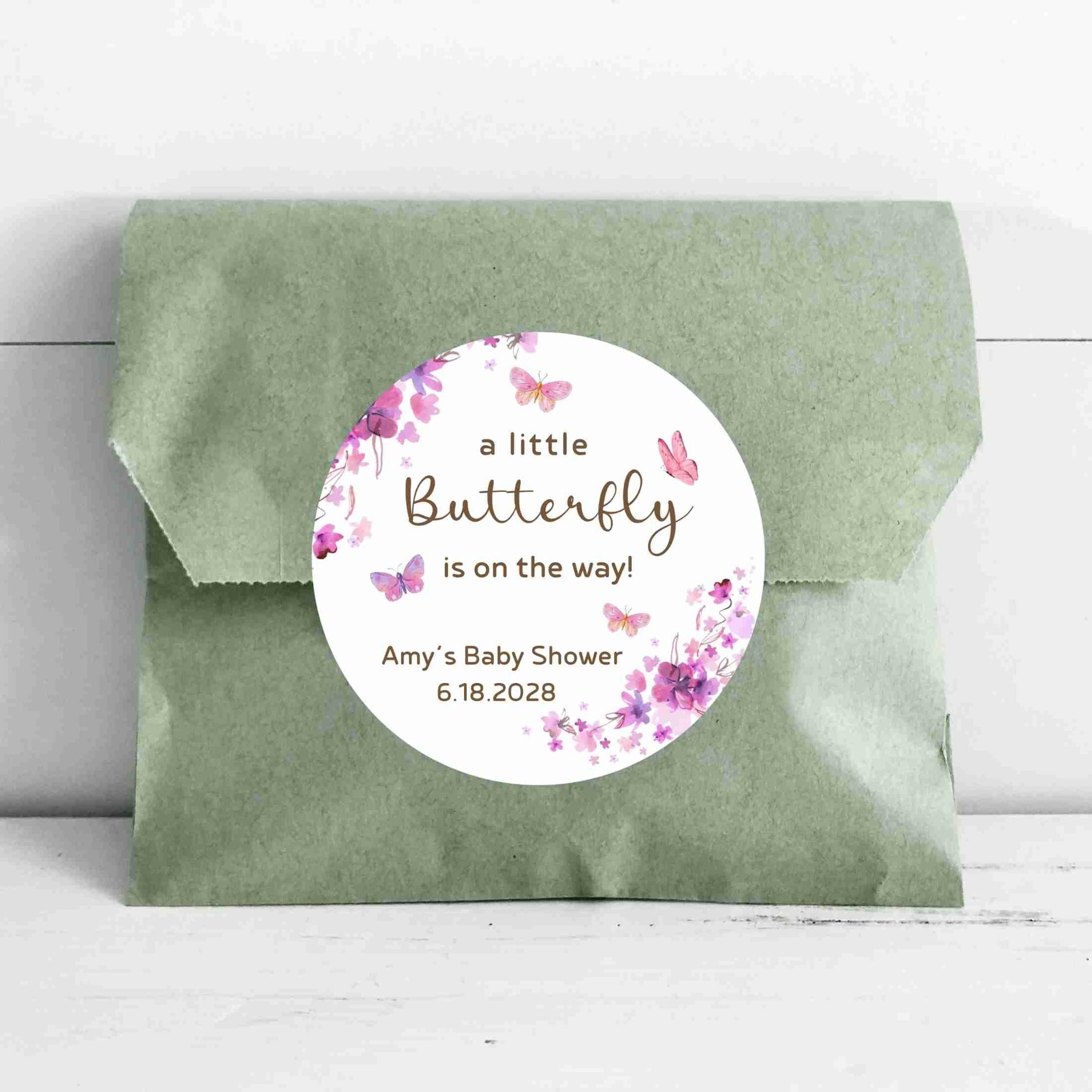 Personalized A Little Butterfly Is on the Way Floral Baby Shower Stickers, Thank You for Coming Party Gift Labels