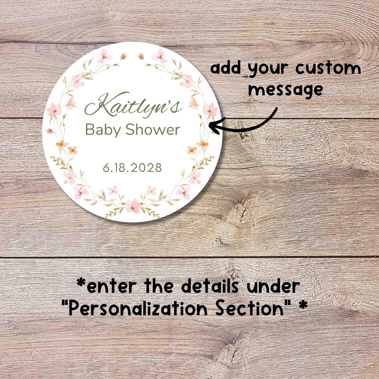 Personalized Floral Baby Shower Stickers, Custom Thank You for Showering Pink Wildflower Labels