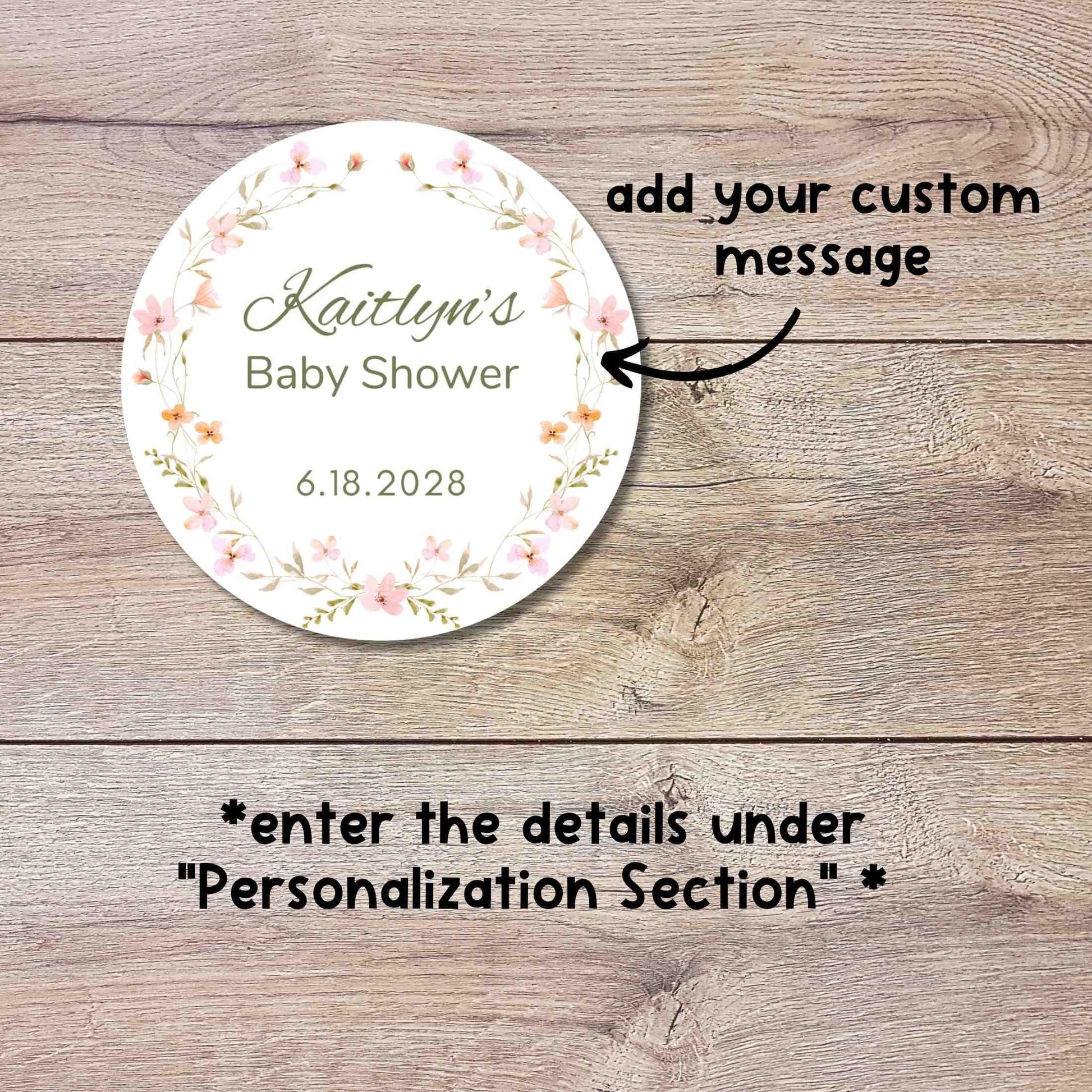 Personalized Floral Baby Shower Stickers, Custom Thank You for Showering Pink Wildflower Labels