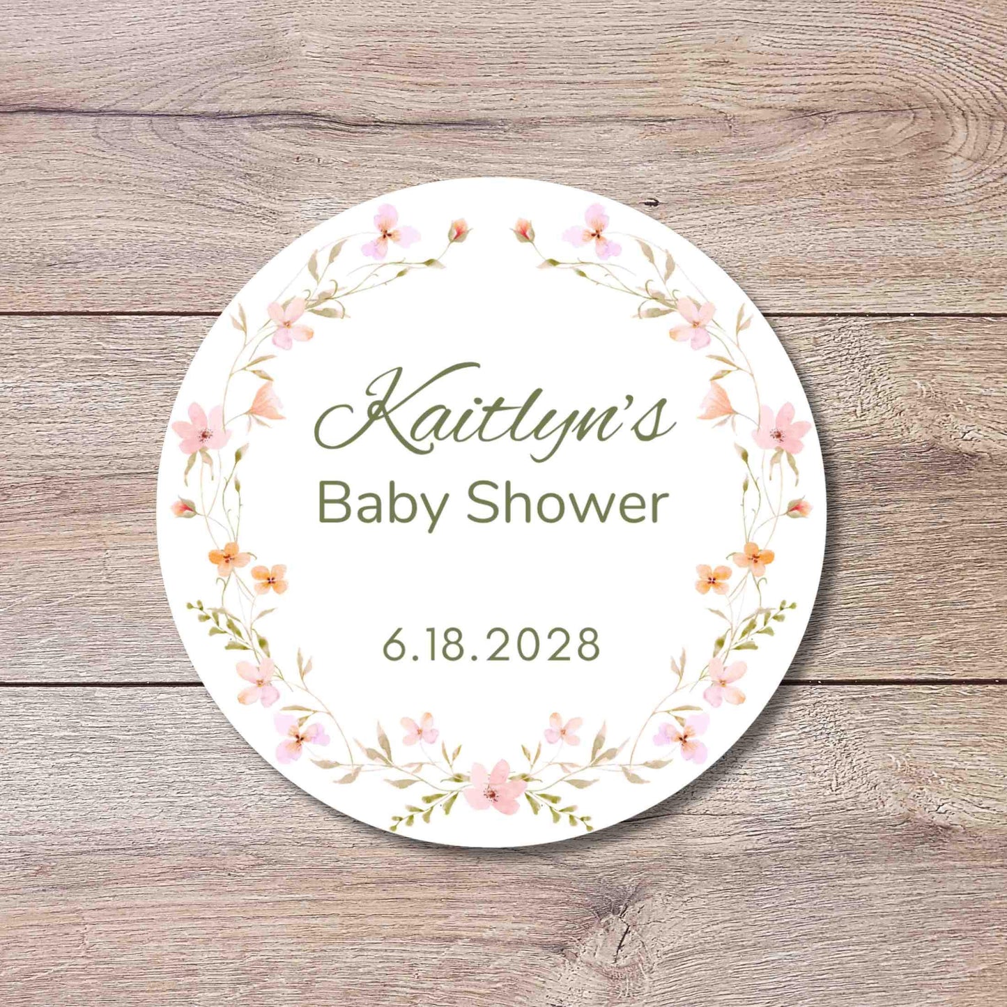 Personalized Floral Baby Shower Stickers, Custom Thank You for Showering Pink Wildflower Labels