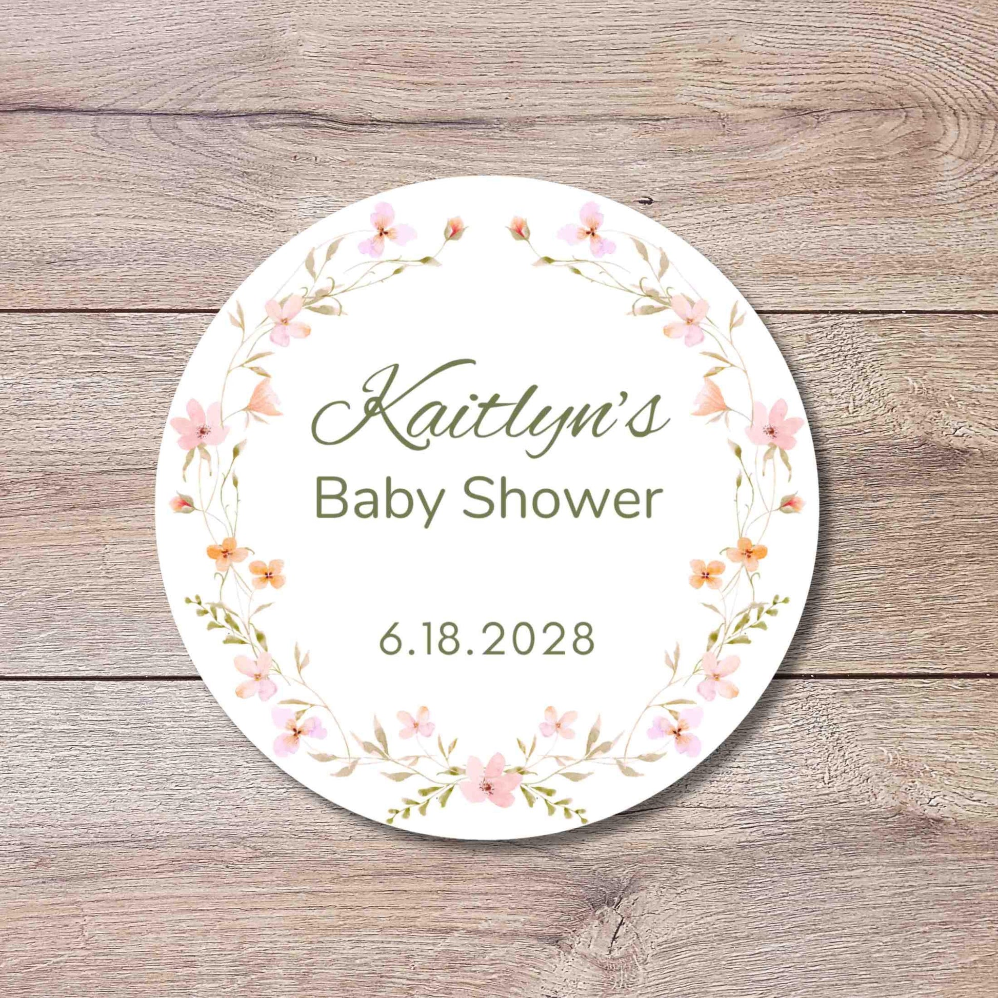 Personalized Floral Baby Shower Stickers, Custom Thank You for Showering Pink Wildflower Labels