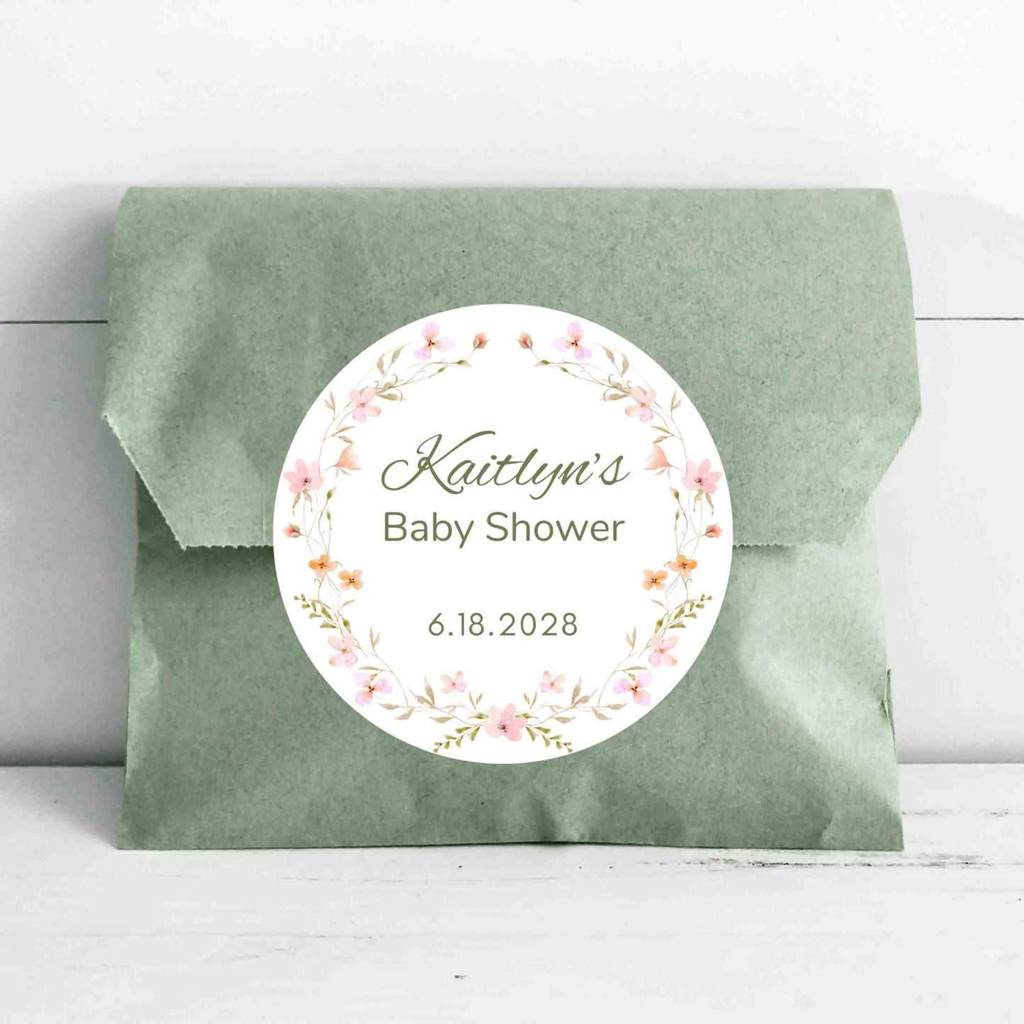 Personalized Floral Baby Shower Stickers, Custom Thank You for Showering Pink Wildflower Labels