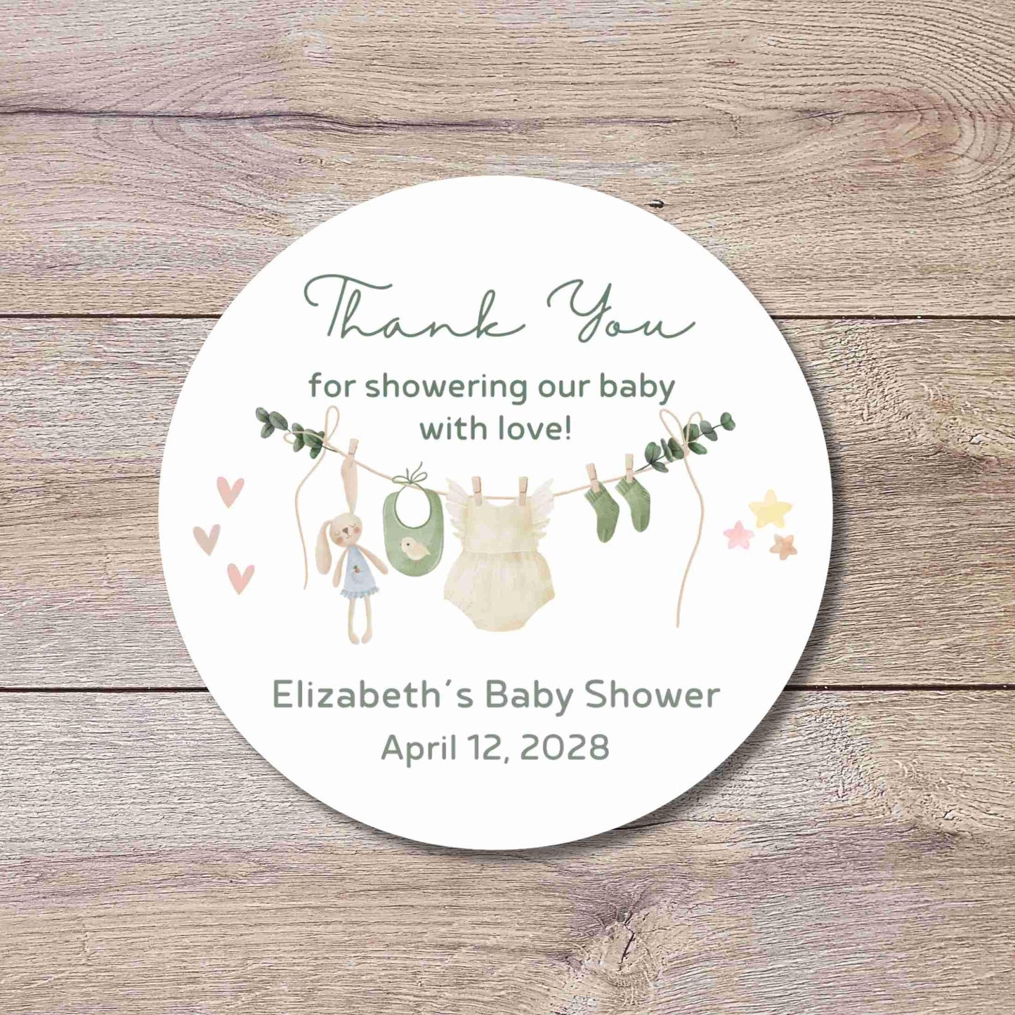 Custom Clothesline Baby Shower Stickers, Personalized Boy Girl Thank You for Coming Party Gift Labels