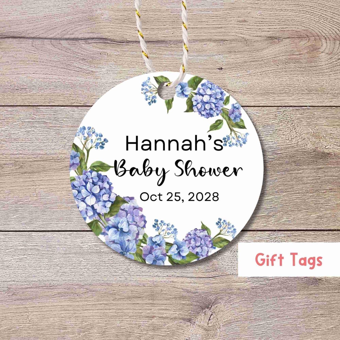 Personalized Hydrangea Baby Shower Gift Tags, Custom Thank You for Coming Party Favor Baby Sprinkle Tags