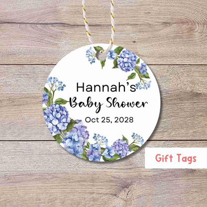 Personalized Hydrangea Baby Shower Gift Tags, Custom Thank You for Coming Party Favor Baby Sprinkle Tags
