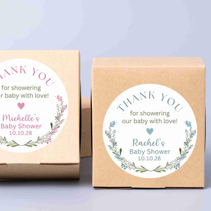 Personalized Floral Baby Shower Stickers, Custom Thank You for Showering Girls Boys Baby Sprinkle Labels