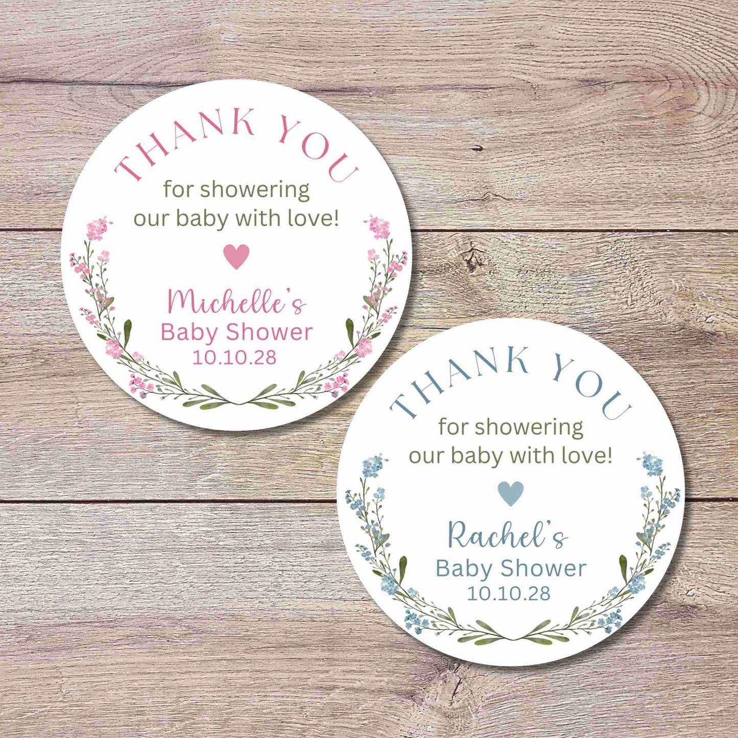 Personalized Floral Baby Shower Stickers, Custom Thank You for Showering Girls Boys Baby Sprinkle Labels