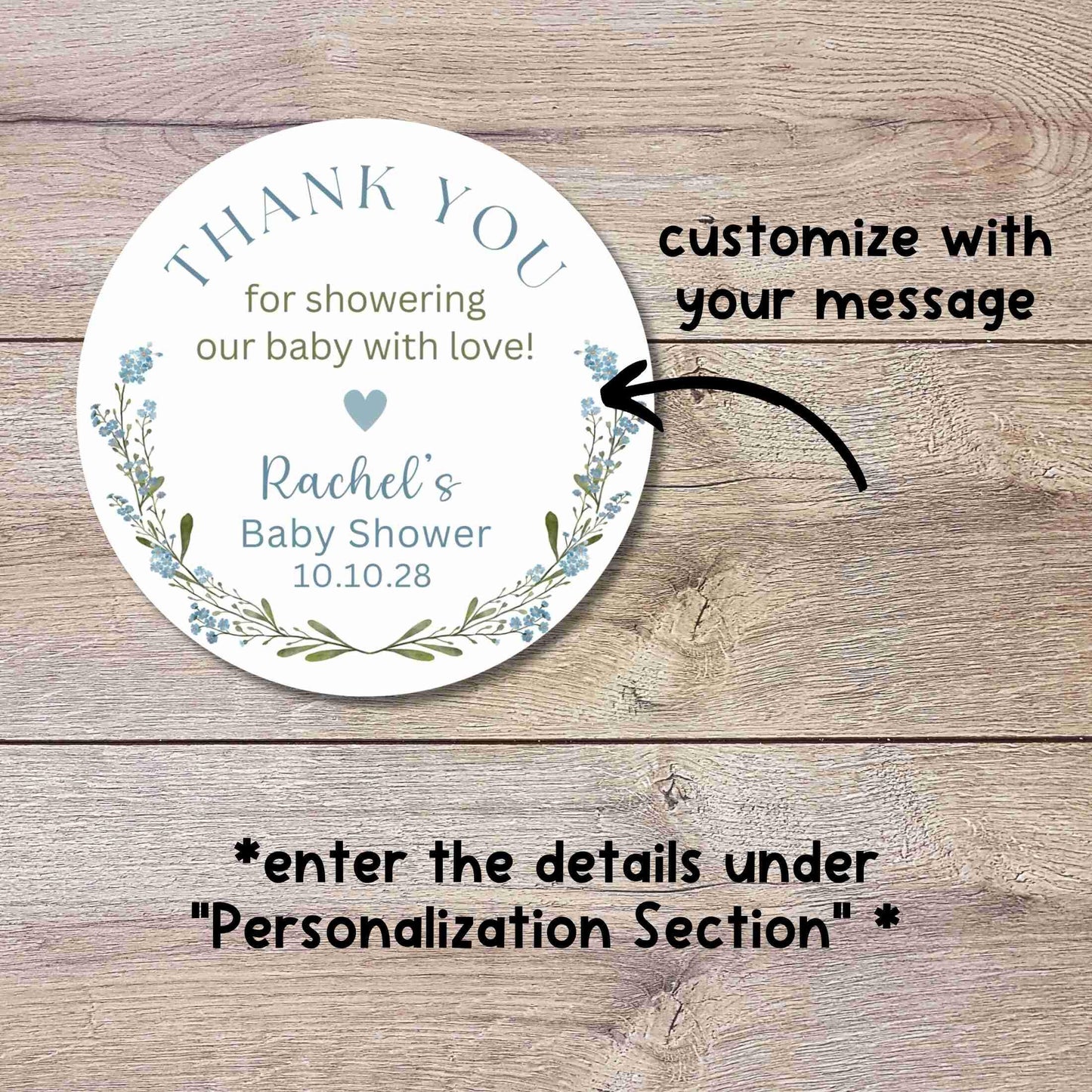 Personalized Floral Baby Shower Stickers, Custom Thank You for Showering Girls Boys Baby Sprinkle Labels