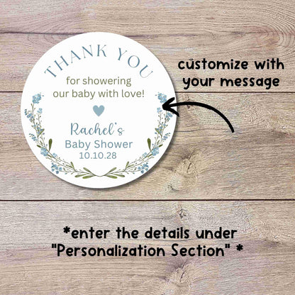 Personalized Floral Baby Shower Stickers, Custom Thank You for Showering Girls Boys Baby Sprinkle Labels