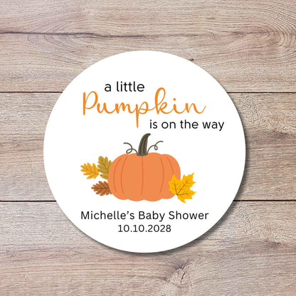 Personalized A Little Pumpkin is on the Way Baby Shower Stickers, Custom Baby Sprinkle Thank You Party Favor Gift Labels